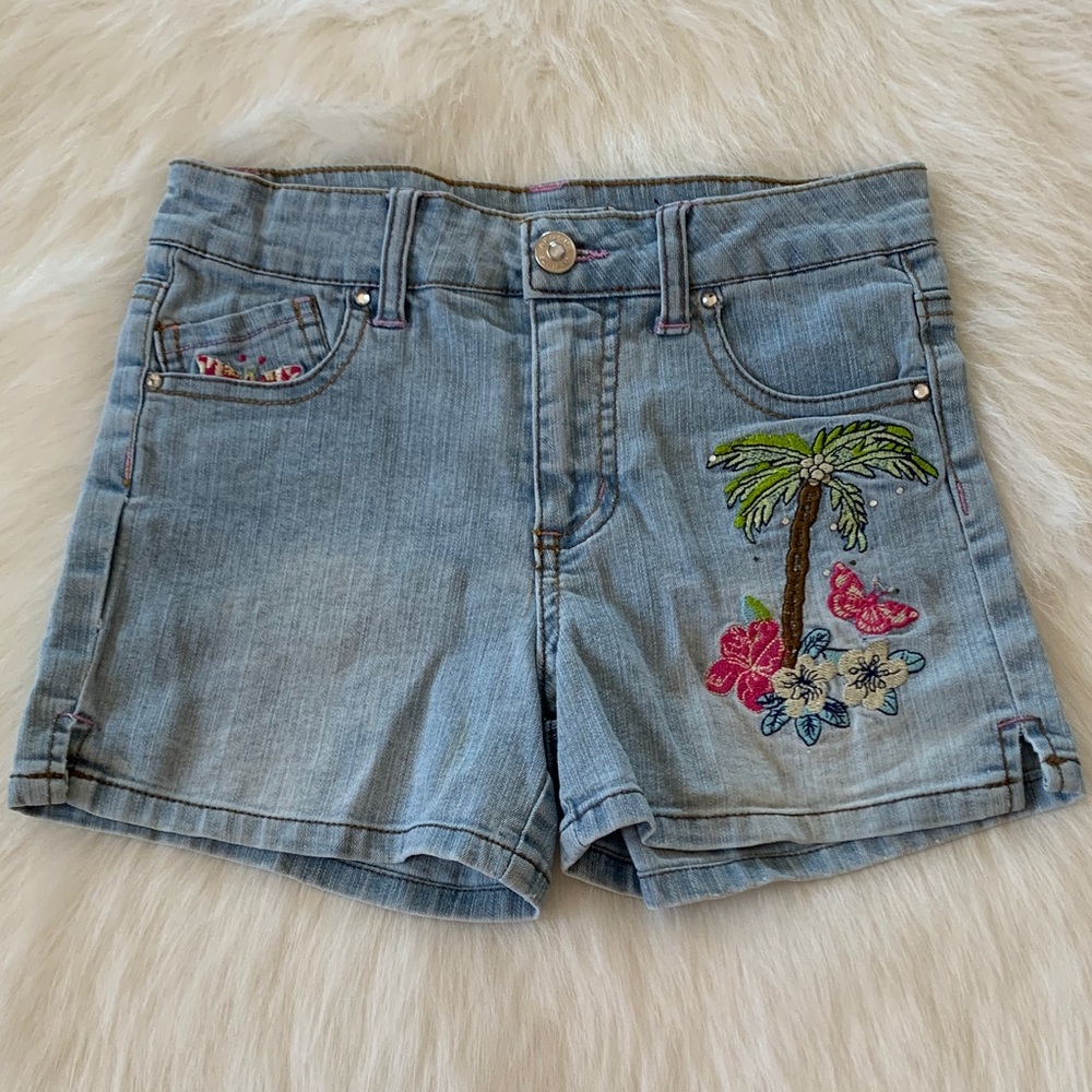 Arizona Jean Company Denim Kids Shorts with Tropical Embroidery